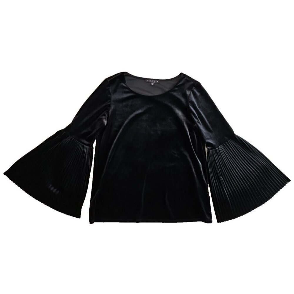 Tiana B. New York Velvet Top Women's Medium Black Pleated Flared‎ Sleeves EUC LN
